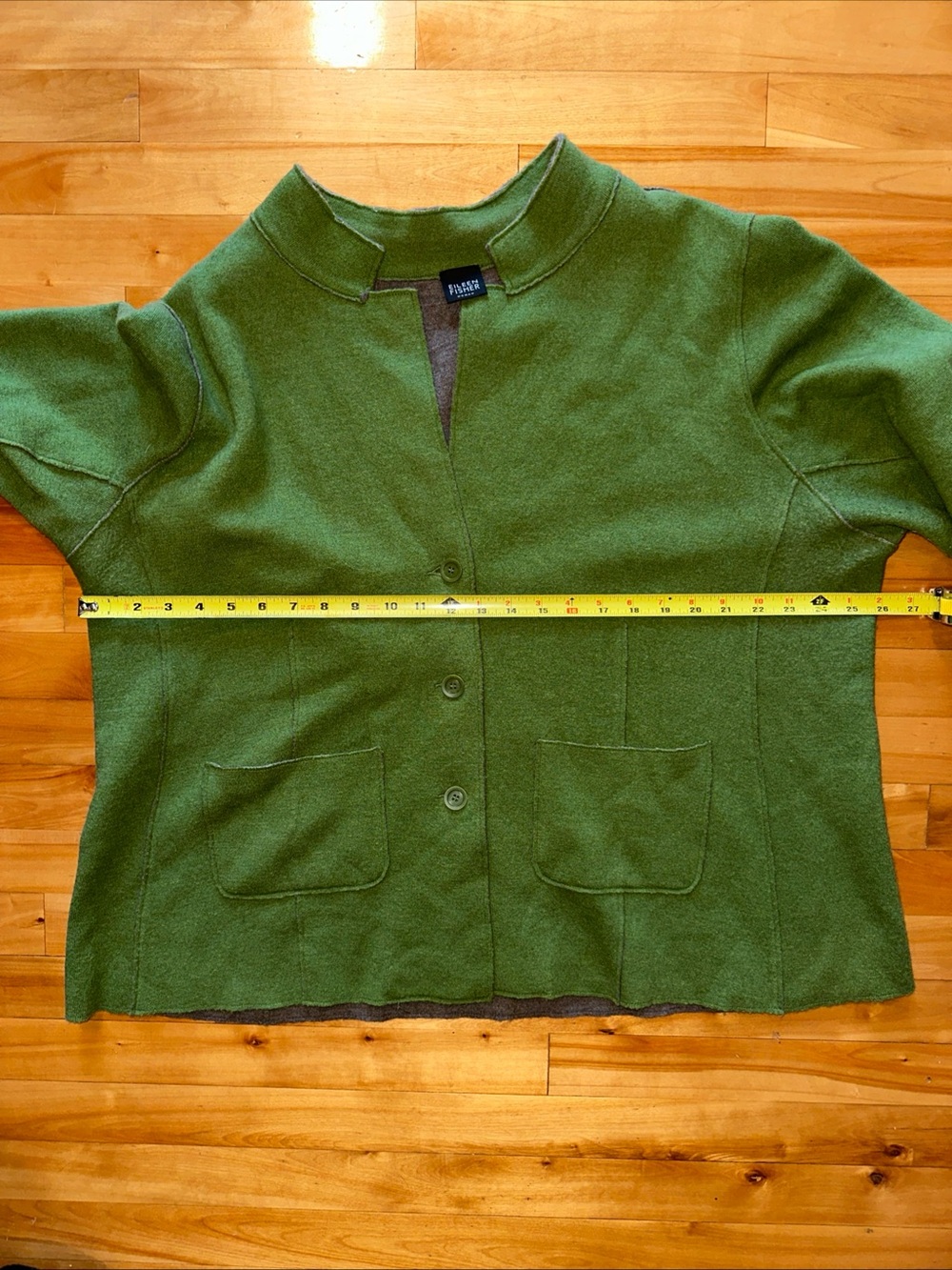 Eileen Fisher Woman Green Merino Wool Jacket 96% Wool Button Front Pockets 2X - Picture 9 of 11